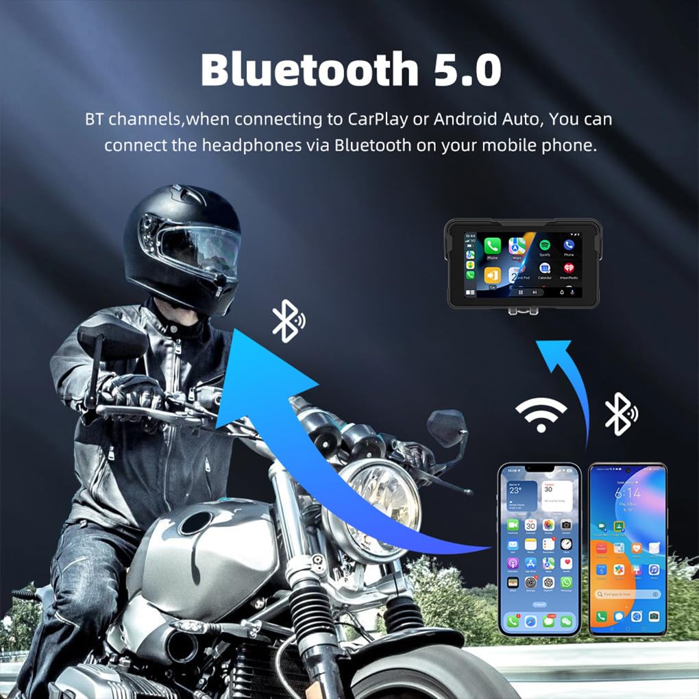 Cruscotto per Moto con Schermo Touch IPS da 5 Pollici, Car Play e Android Auto, Resistente e Facile da Usare, Nessuna Pressione dei Pneumatici