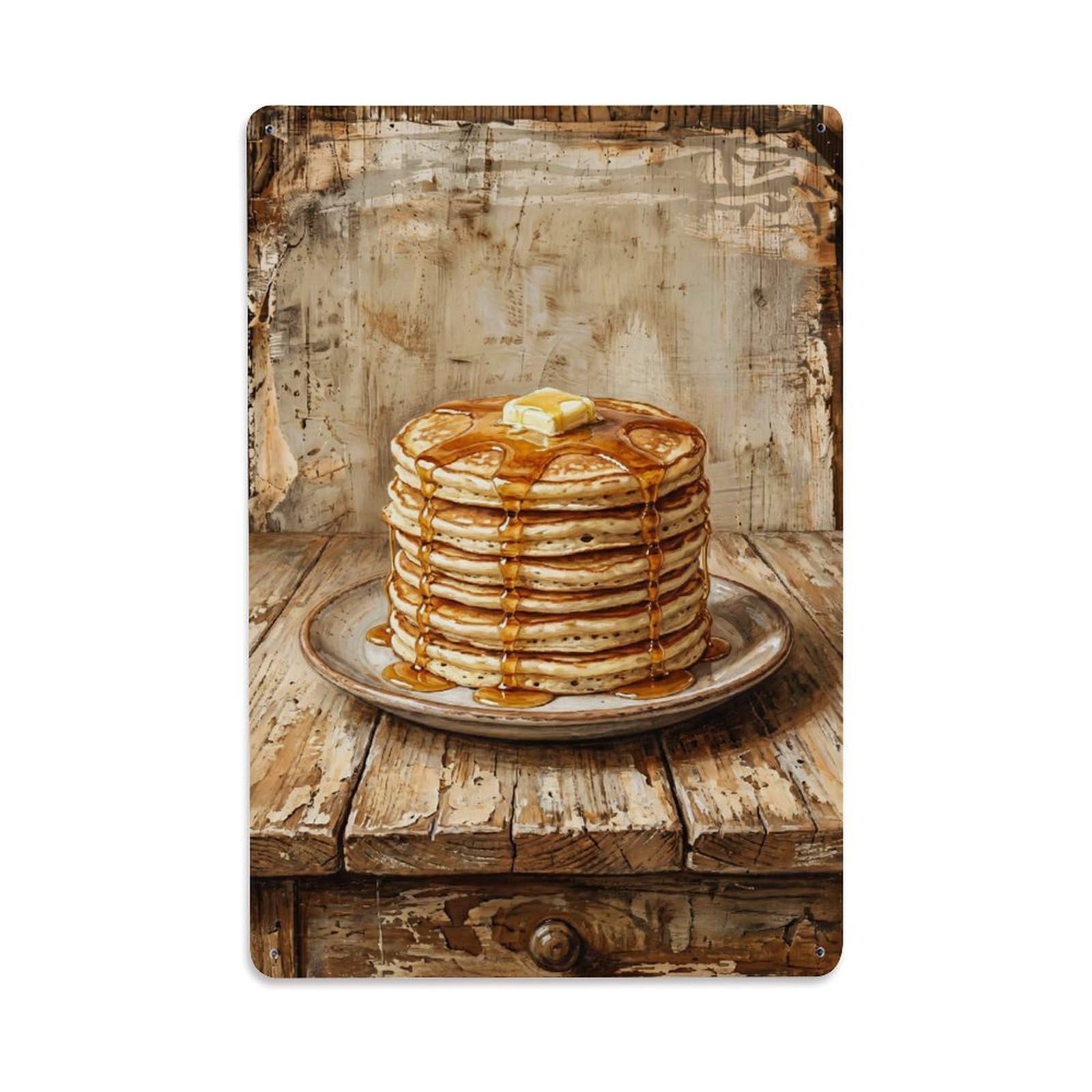 Country Dining Table Pancakes Syrup Countryside Home Vintage Metal Tin Sign Plaque Wall Decor for Cafe, Club, Garden Metal Poster 8x12Inch
