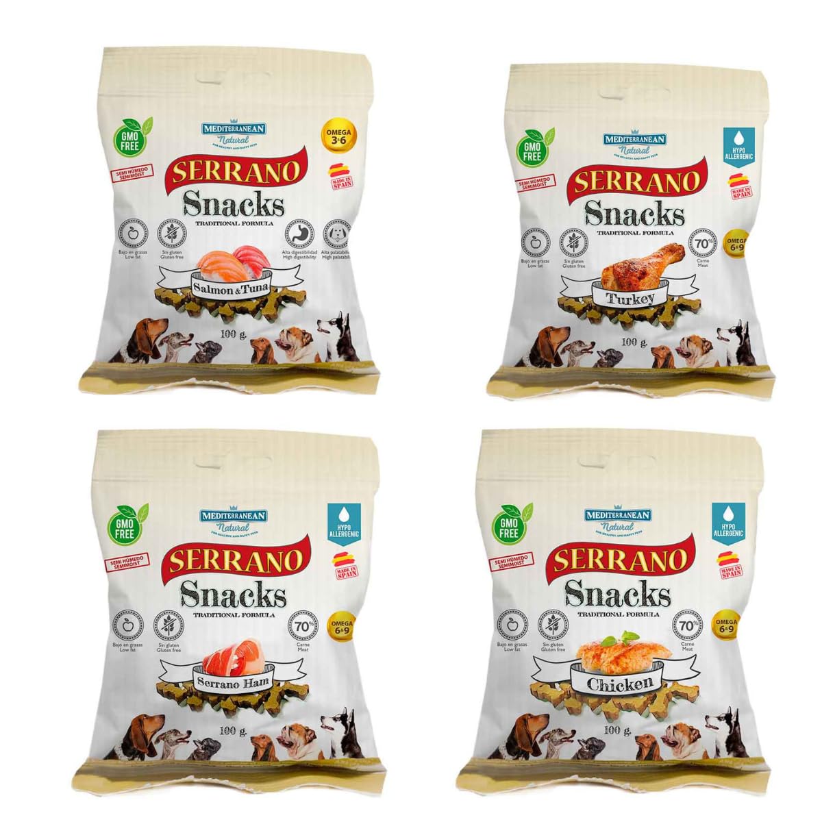 Mediterranean Natural Serrano Snacks para Perros 24X100 GR Mixes (Mar Y Montaña)