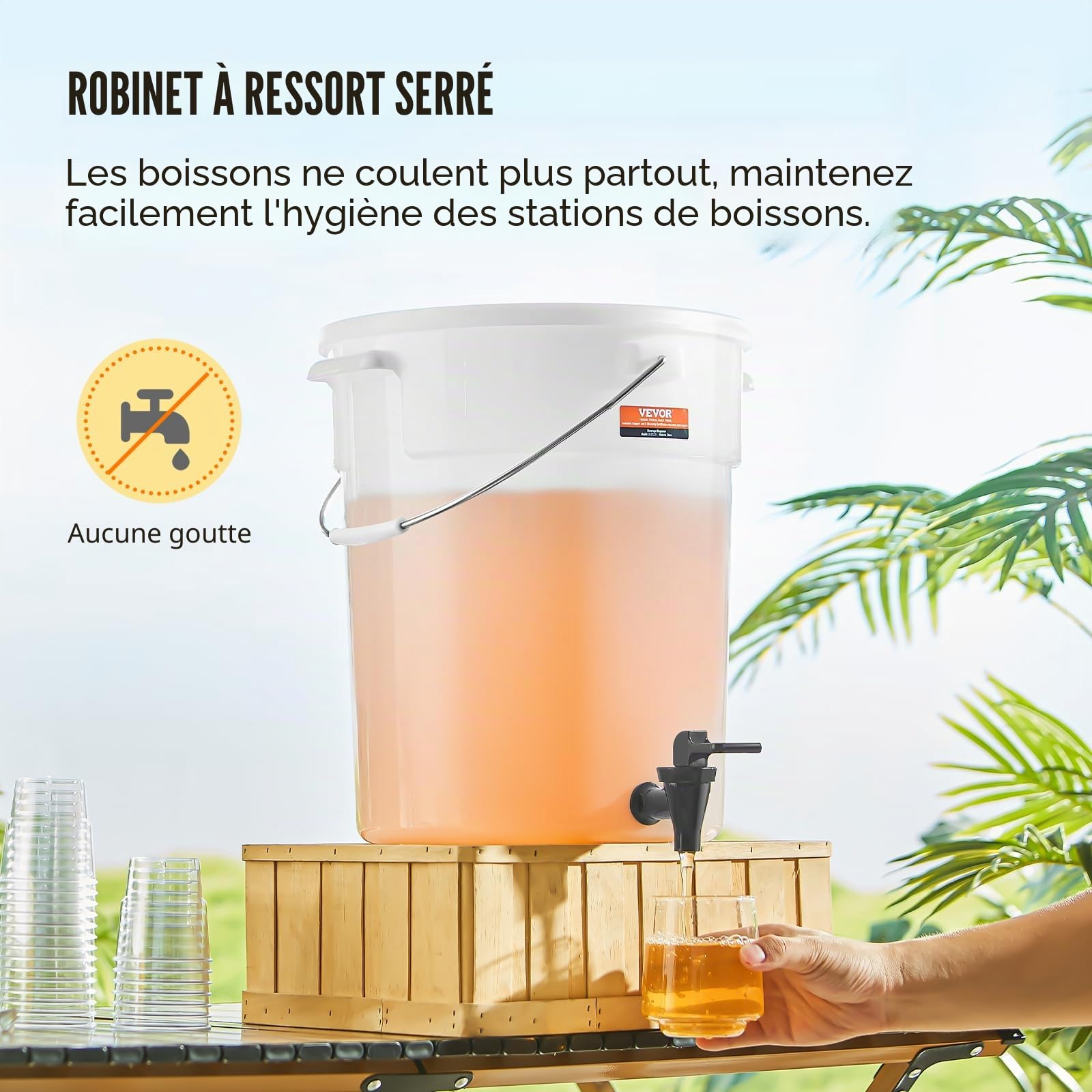 VEVOR Distributeur de Boissons Grande Capacité de 19 L, Fontaine à Eau avec Robinet et Couvercle, en Plastique, Distribution de Jus Limonade Thé Glacé, pour Restaurants, Hôtels, Cafés, Soirées