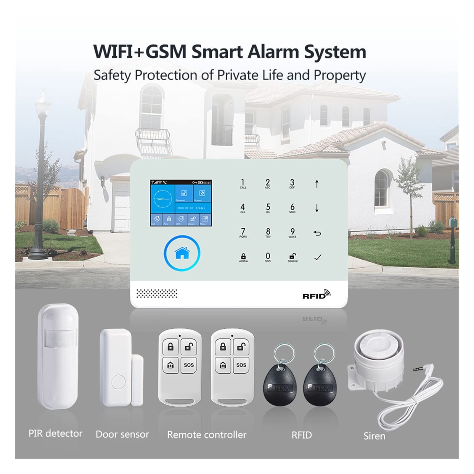 sans Fil WiFi GSM Système d'alarme de sécurité à Domicile for Tuya Smart Life Appliquer avec détecteur de capteur de Mouvement Compatible(K)