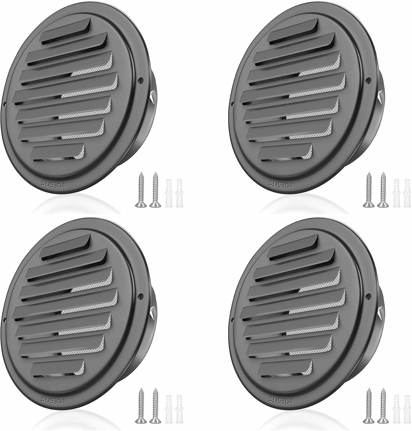 3inch Stainless Steel Vent Cover - Black Painted - 4 Pack - Rust-Resistant & Weatherproof - Easy Installation for Exhaust Fans (Bathroom, Kitchen, Attic) (3inch-4Pcs)