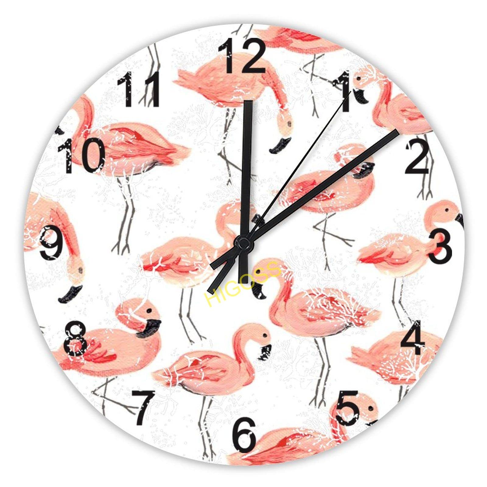 Horloge murale bois flamant rose anti tic-tac lecture facile 38cm