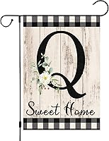 Vista 1 de Bandera de jardín con inicial de letra Q con monograma de 12 x 18 pulgadas, arpillera de doble cara, pequeña vertical de bienvenida con apellido