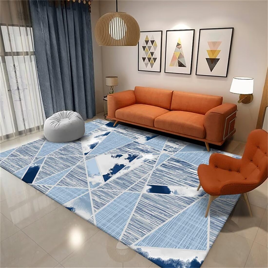 Tapis salon lavable bleu pour chambre parentale et étude