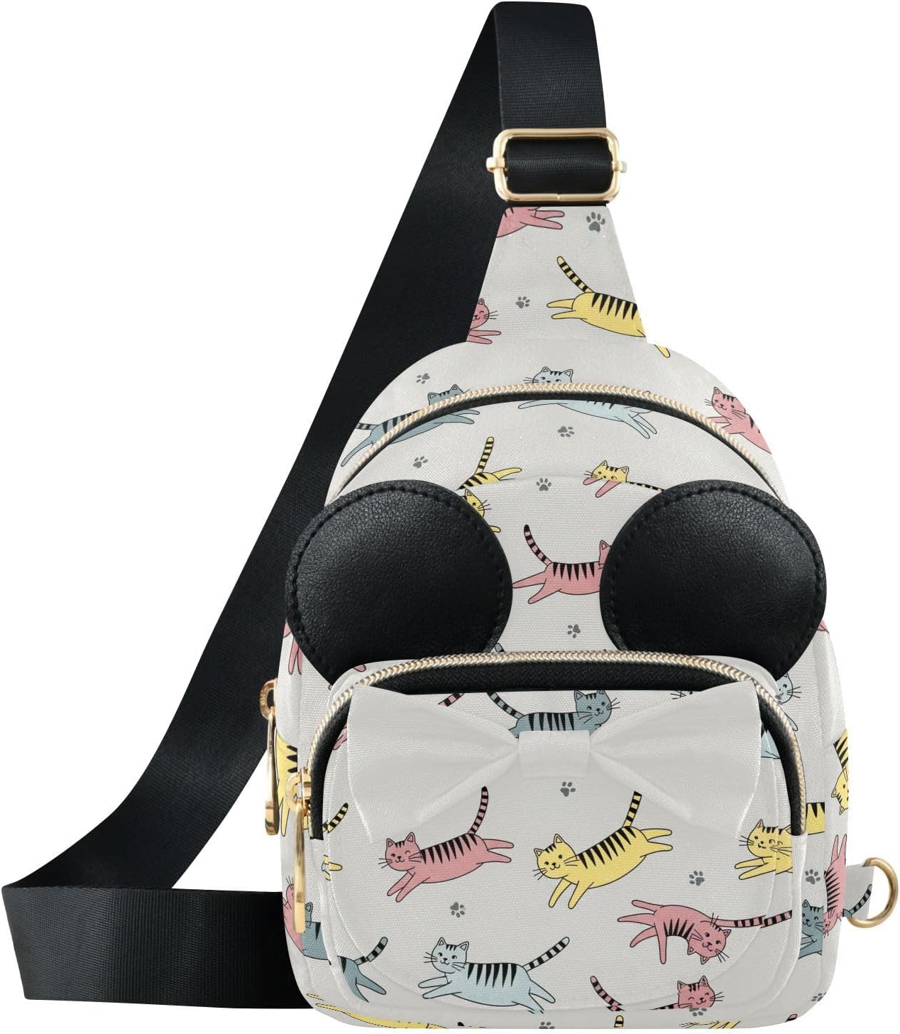 Sinestour Cats Paw Kids Crossbody Bags for Girls, 7.5x5.7x3.1Inches | Crossbody Fanny Pack, Toddler Purse, Cute Sling Belt Bag with Ears, 2L Small Shoulder Chest Bag for Travel