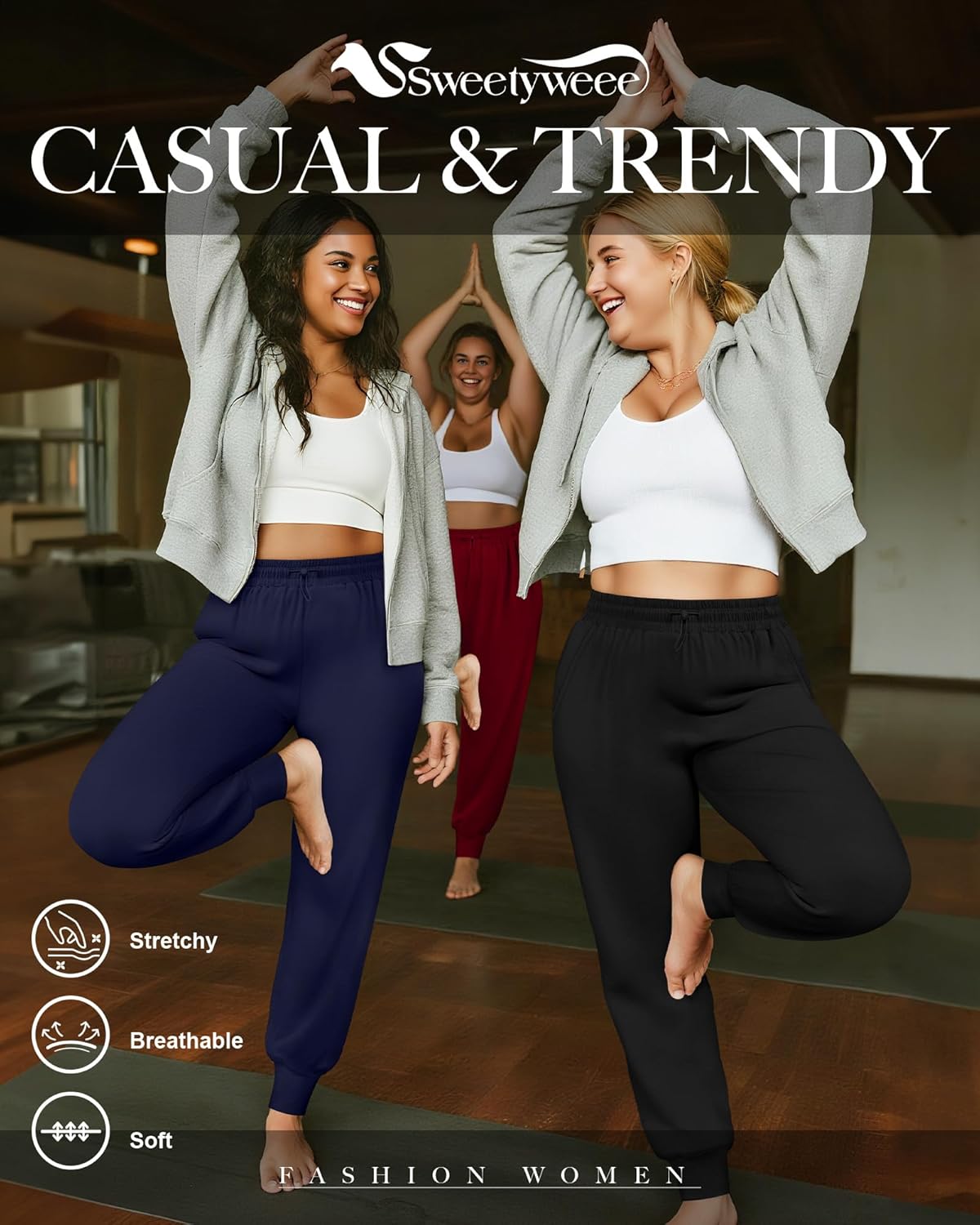 3 Pack Women Plus Size Yoga Joggers Lounge Sweatpants Lightweight Casual Jogger Running Workout Pant with Pockets - Image 5