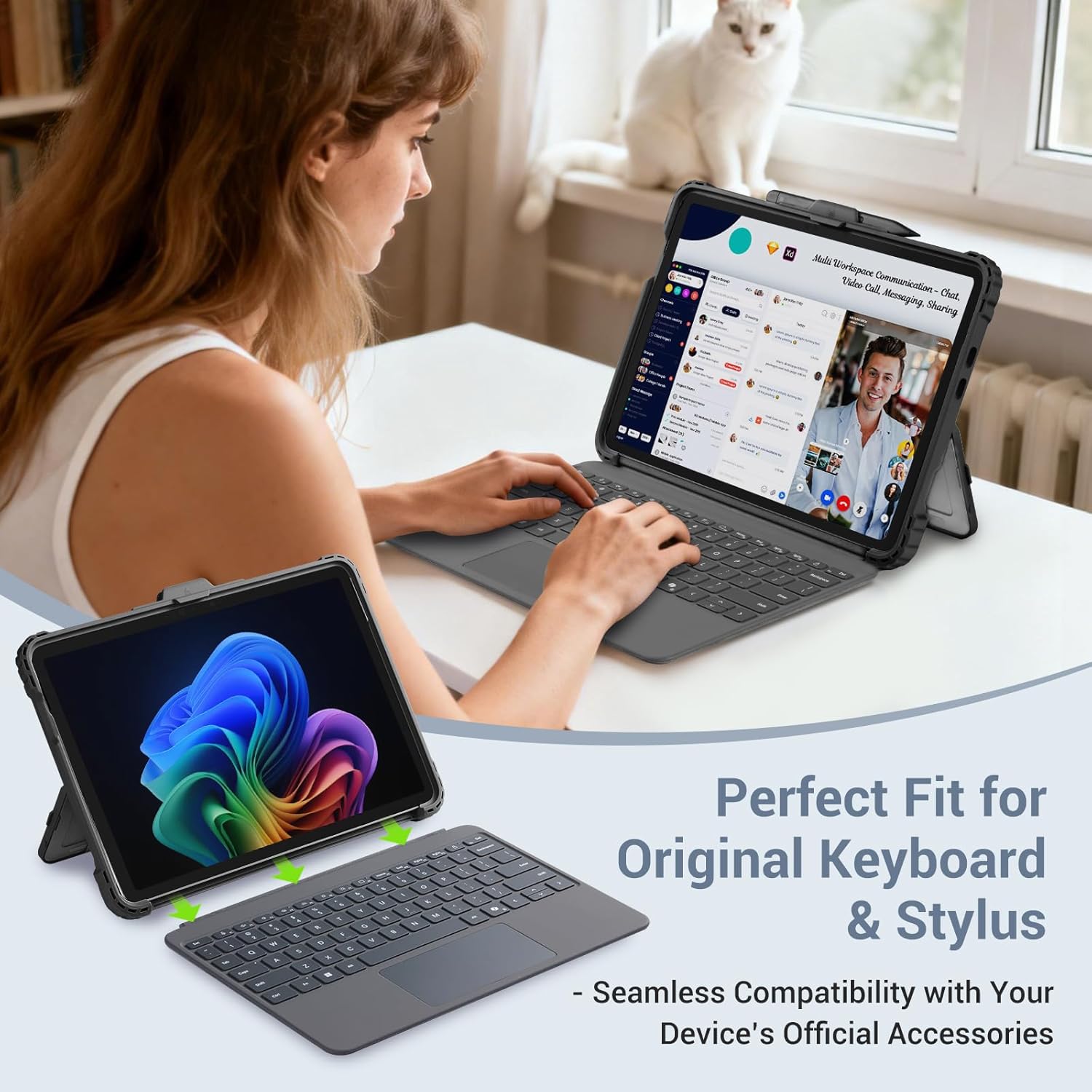 CoBak Rugged Case for Microsoft Surface Pro 12" 2025, Shockproof Protective Cover with Hand Strap, Multi-Angle Kickstand, Built-in Stylus Holder, Compatible with Type Cover Keyboard, Black