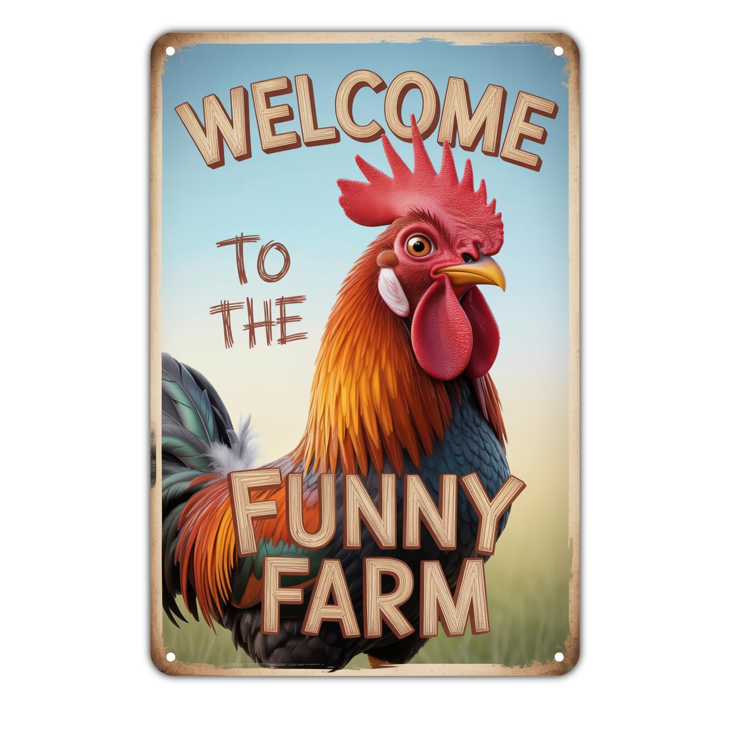 Rooster Chicken Welcome Sign Tin Sign Vintage Funny Farm Metal Sign Print Aesthetic Metal Tin Sign 8X12 Inch