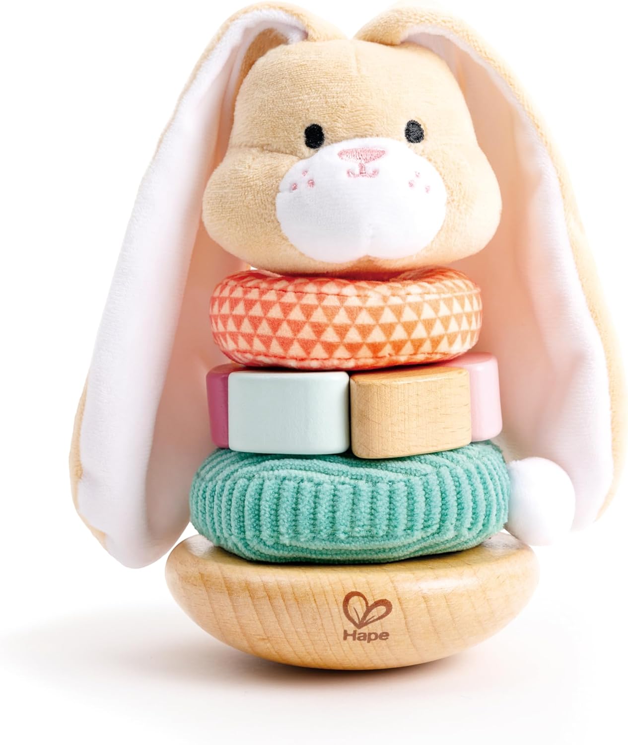 Hape Bunny Stacker|Wooden Stacking Rings|Wobble Learning Tower Developmental Toy, for Babies 10 Months+