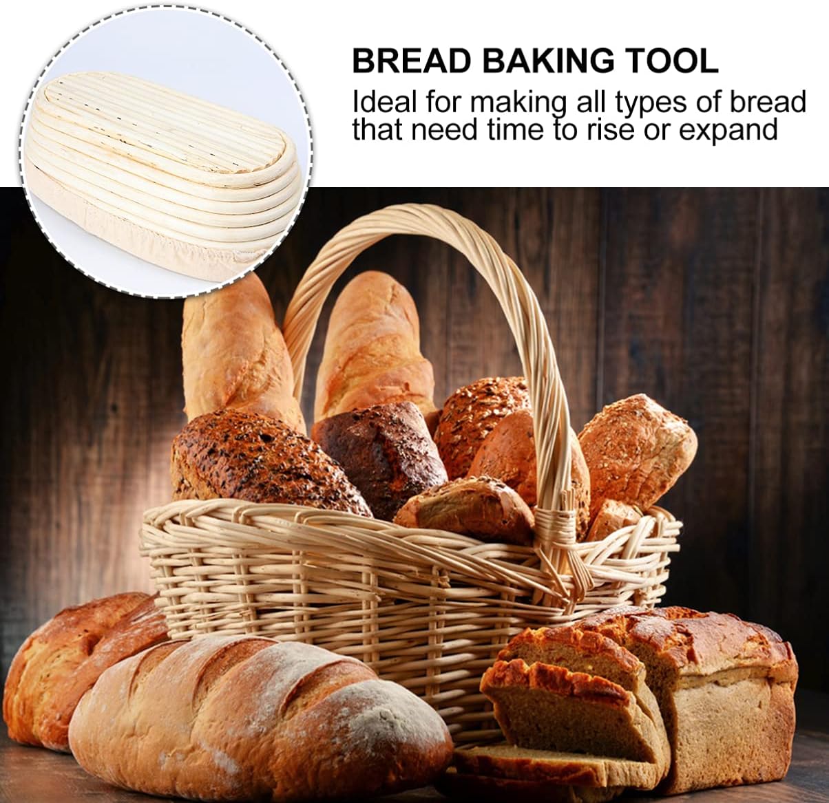 Banneton Proofing Basket Rectangular Natural Rattan Bread Baking Tool with Removable Cloth Liner for Artisan Breads for Sourdough and Dough Rising