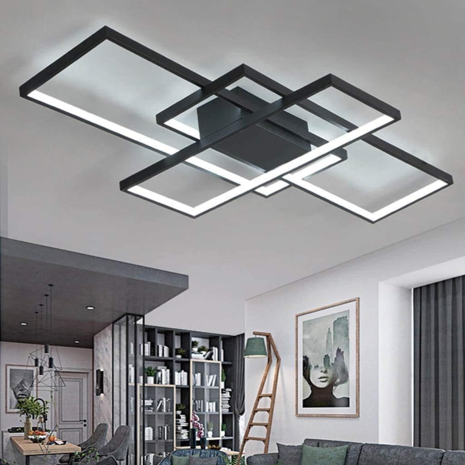 Moderna lámpara LED de Techo Para Salón Regulable, Pantalla de Acrílico Iluminación de Techo Diseño Cuadrado Lámpara de Comedor con Mando a Distancia Luz de Techo Interior Oficina Lámpara Colgante