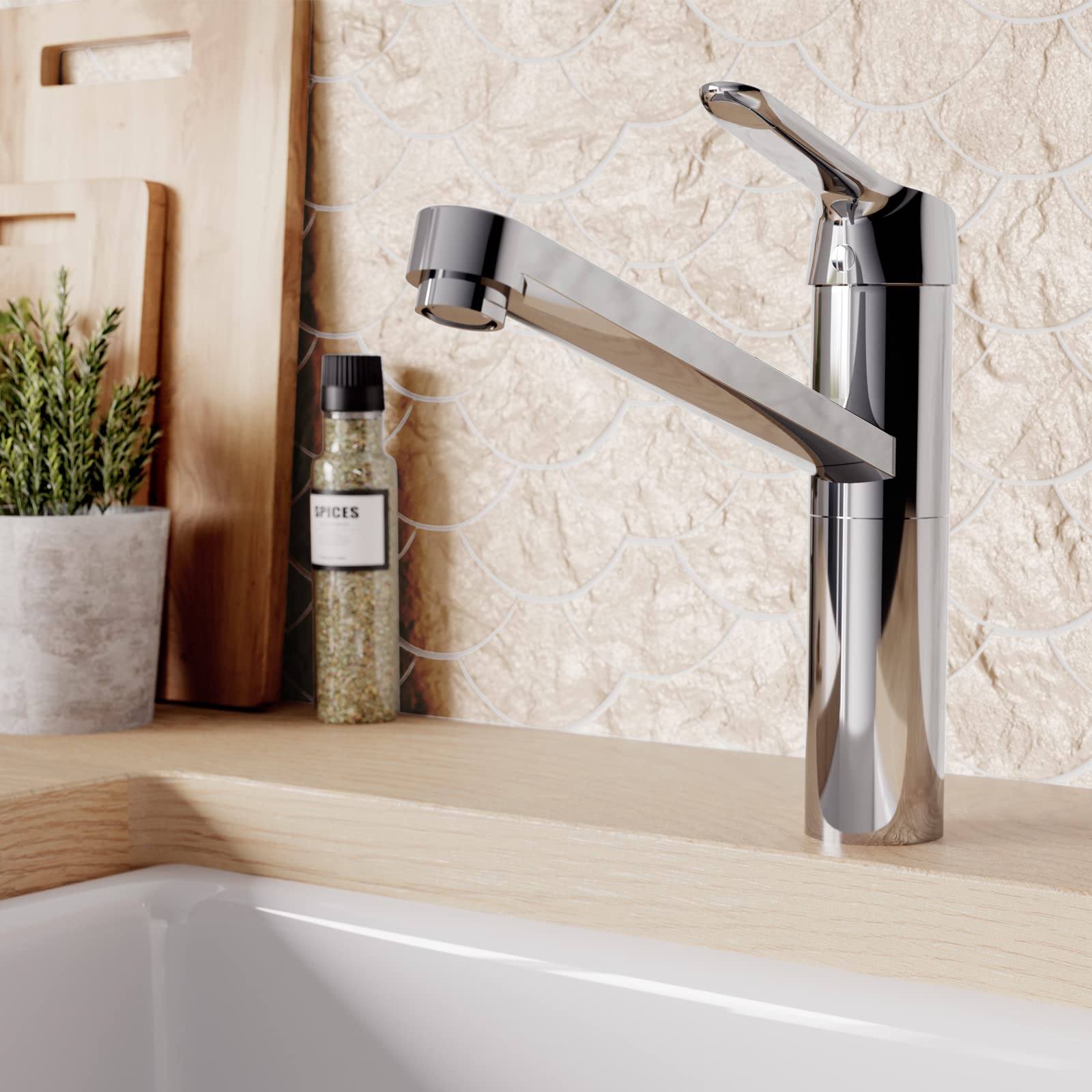 Ideal Standard – Ceraflex Küchenarmatur, mit hoch angesetztem Rohrauslauf, mit FirmaFlow Kartusche, Schwenkbereich 360°, BlueStart, Schnellmontagesystem EasyFix, Chrom