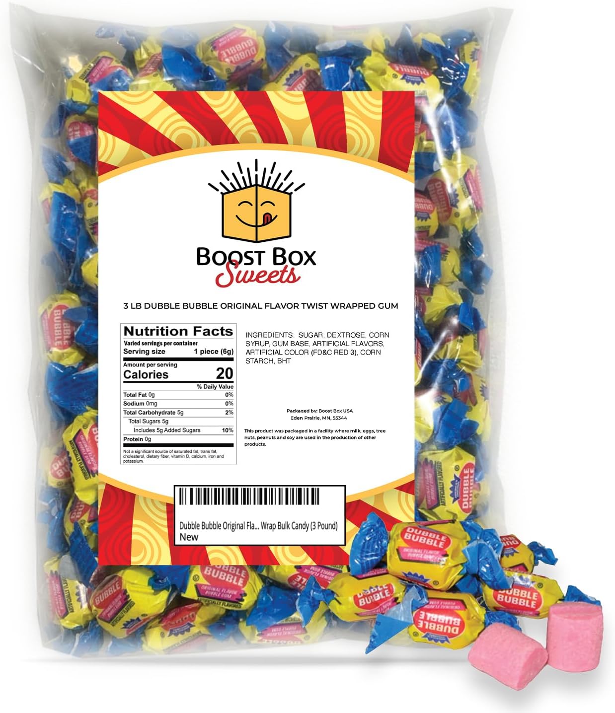 Dubble Bubble Original Flavor Bubblegum Individually Twist Wrap Bulk Candy (3 Pound)