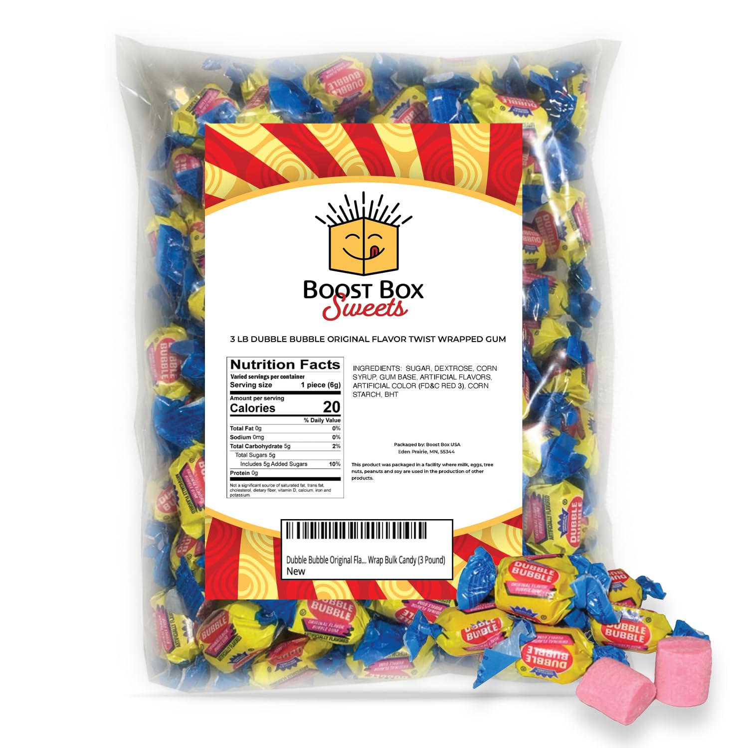 Dubble Bubble Original Flavor Bubblegum Individually Twist Wrap Bulk Candy (3 Pound)