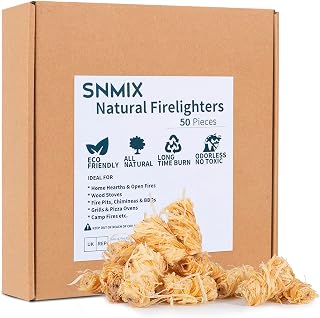 SNMIX Fire Lighters Natural - 50 Pack Eco Firelighters for Wood Burners, Stoves, BBQ’s, Pizza Ovens - Wood Wool Fire Starters - Safe, Clean & Odourless Charcoal Starter