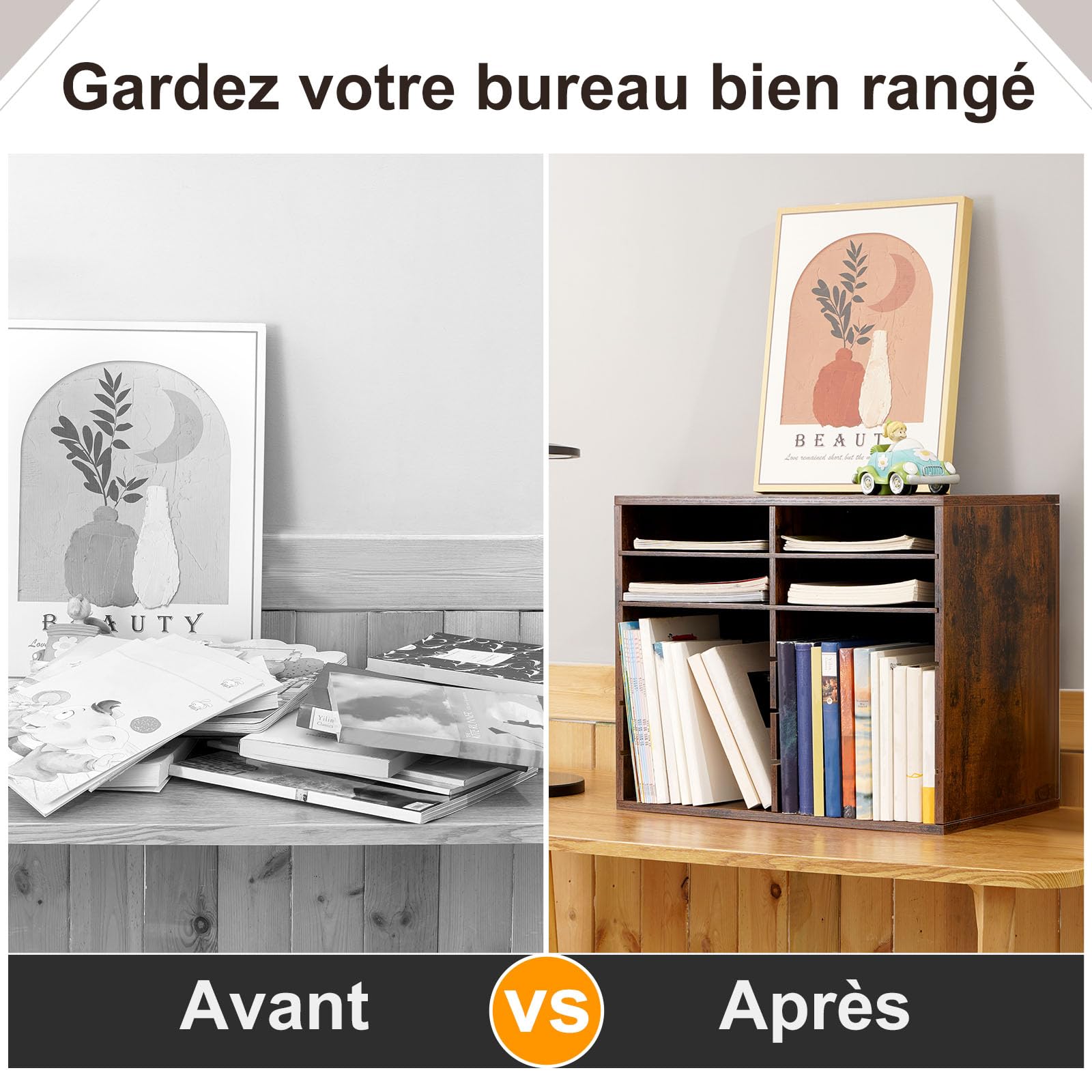 GUUSII HOME Organisateur de Bureau Bois Rangement Banette Casier Bannettes Classeur Bureau Range Trieur Document Papier Bureau avec 12 Compartiments Taille 48.9x40.9x30.5cm