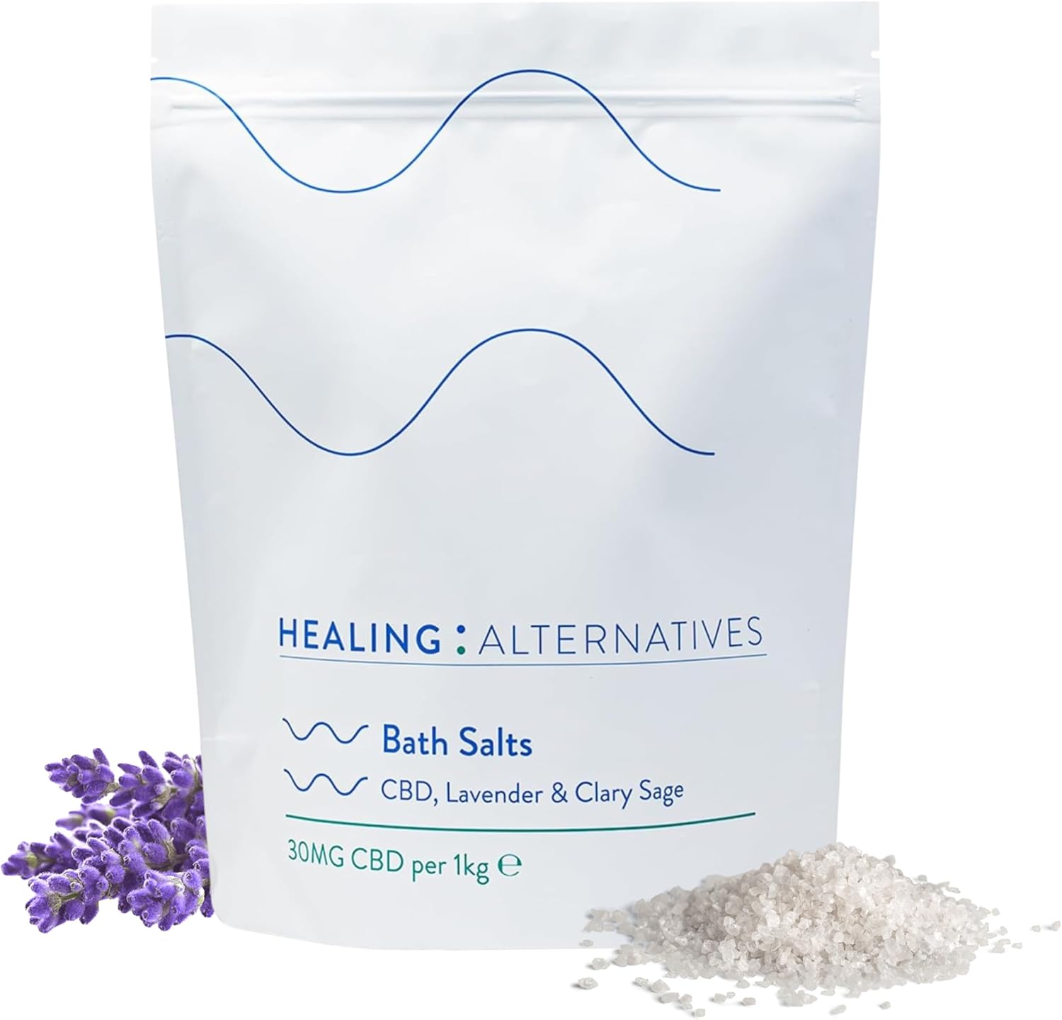 CBD Bath Salts | Lavender & Clary Sage with 30mg Broad-Spectrum CBD | Dead Sea Salts, 21 Minerals, Joint Mobility, Hormonal Balance, & Relaxation, Menopause Support by Healing Alternatives 1kg