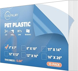 10 Pack of 5 x 7" PET Sheet/Plexiglass Panels 0.04" - Quality Shatterproof, Lightweight, and Affordable Glass Alternative. Use for Crafting Projects, Picture Frames, Protective Film