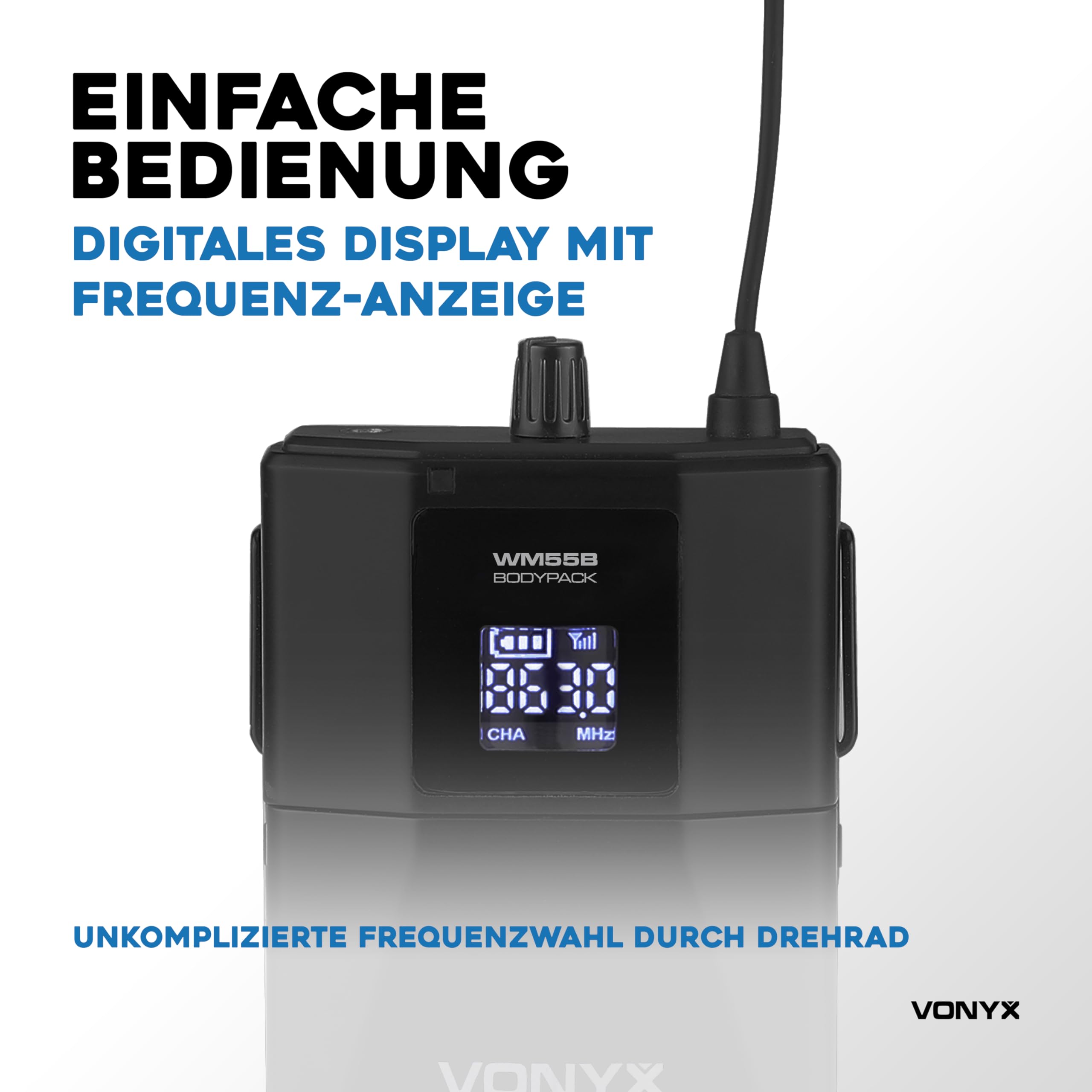 Vonyx WM55B Funkmikrofon Set, Headset und Lavalier Mikrofon Kabellos, UHF 863-865 MHz, 50m Reichweite