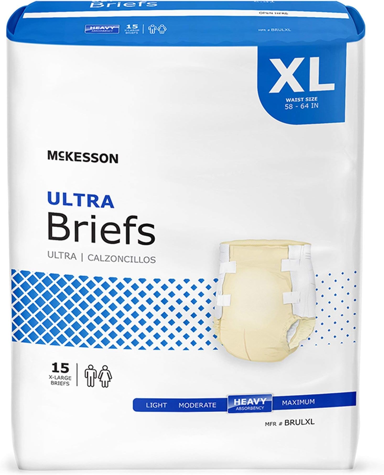 Ultra Briefs, [60 Count], XL, 58-64 in. Incontinence Adult Diapers with Tabs, Heavy Absorbency, Unisex, Disposable, Elastic Leg Gathers and Contoured Fit for Men and Women