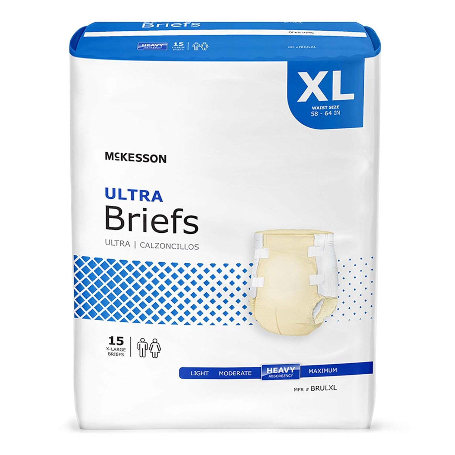 McKesson Ultra Briefs 60 Count XL 58-64 in Incontinence Adult Diapers with Tabs Heavy Absorbency Unisex Disposable Elastic