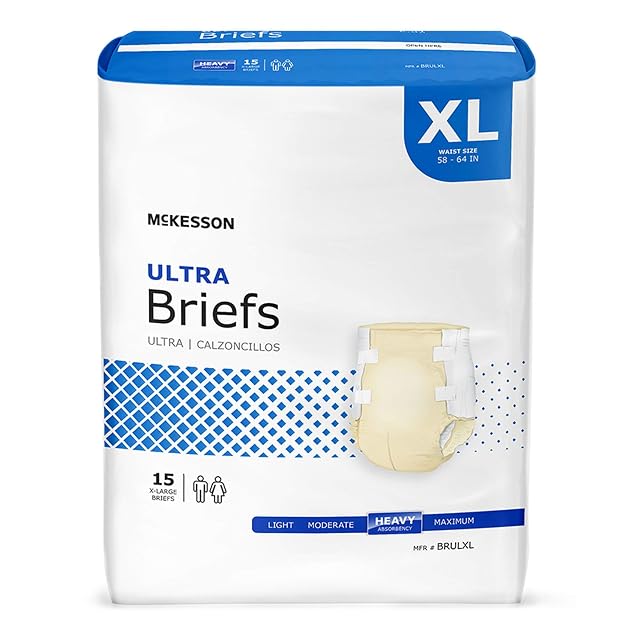 McKesson Ultra Briefs 60 Count XL 58-64 in Incontinence Adult Diapers with Tabs Heavy Absorbency Unisex Disposable Elastic