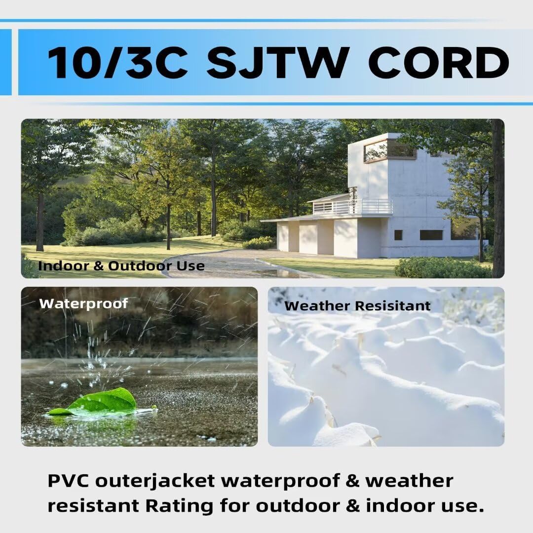 25 Ft Lighted Outdoor Extension Cord - 10/3 SJTW Heavy Duty Black Extension Cable with 3 Prong Grounded Plug for Safety, UL Listed