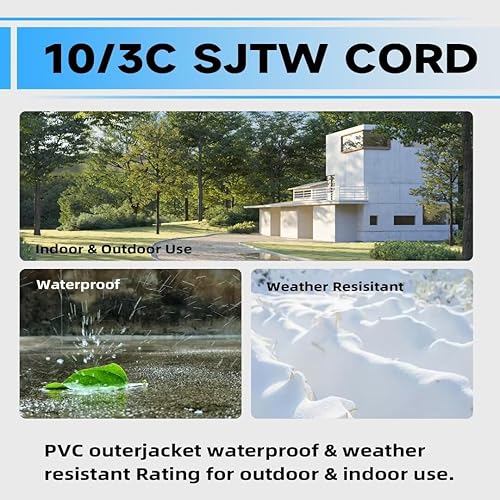 Miniatura 14 de Cable de extensión iluminado para exteriores de 50 pies - Cable de extensión amarillo resistente SJTW 10/3 con enchufe de conexión a tierra de 3