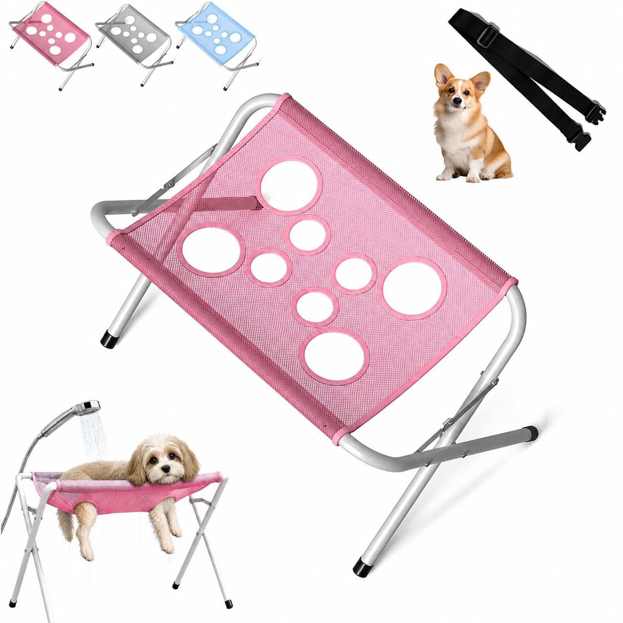 Foldable Pet Bathing Stand - Dog Bath Tub, Foldable Wash Station, Portable Dog Shower Grooming Hammock, Detachable Dog Rack Professional with Holes for Daliy Care, for Shop Salon Home Used (Black)