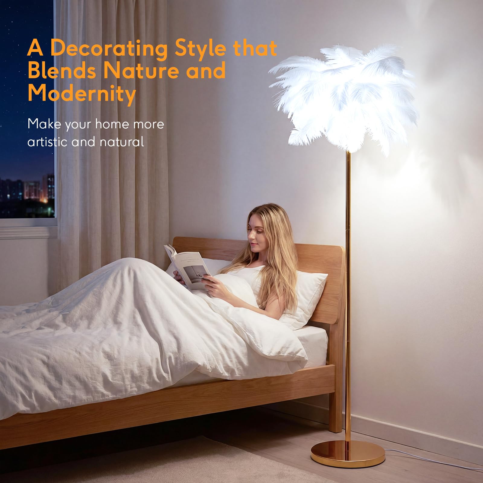 Federlampe Stehlampe, Straußenfeder-Stehlampe 160cm Große, 3 Farbtemperaturen, G4 Led Lampen Wohnzimmer, für Wohnzimmer Kinderzimmer Schlafzimmer, Lesen, Büro