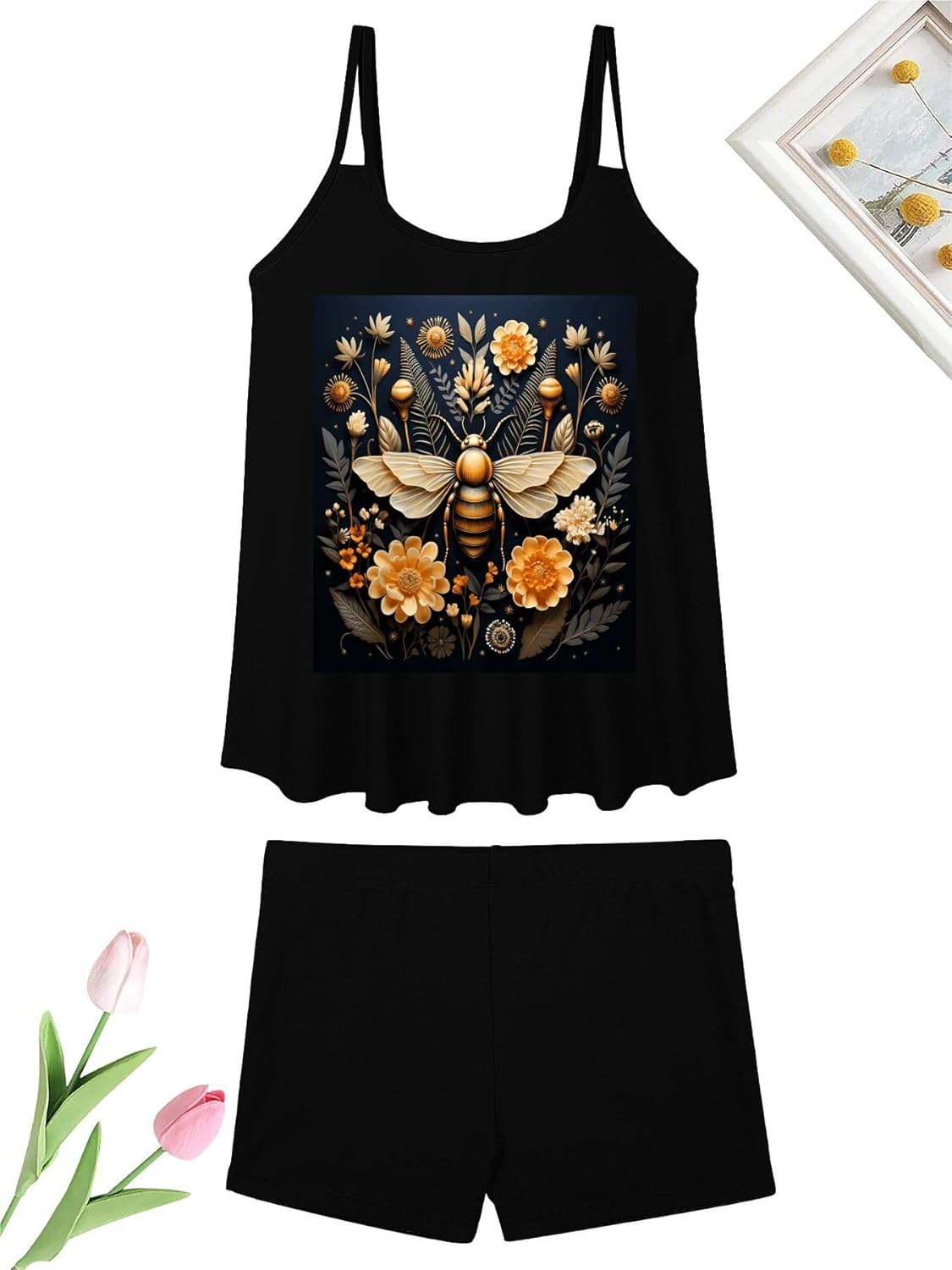 Golden Bee Tankini Swimsuits for Women Tummy Control Two Piece Bathing Suits Swim Tops with Boy Shorts