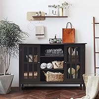 Vista 4 de Tangkula Soporte de TV, moderno centro de entretenimiento alto para televisores de hasta 50 pulgadas, consola multimedia con 2 gabinetes