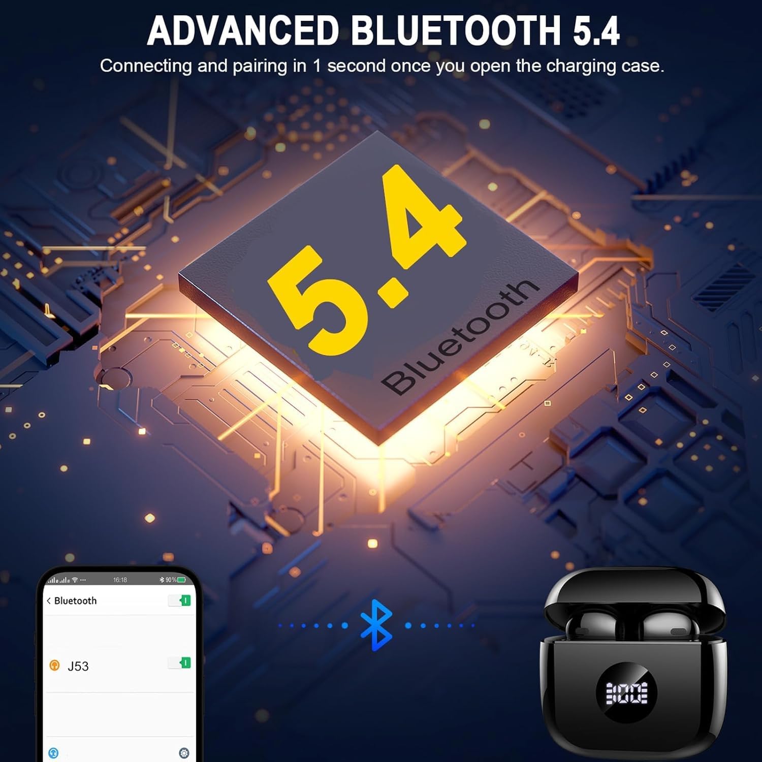 Cuffie Bluetooth Auricolari Bluetooth 5.4, Cuffie Wireless con 4 ENC Cancellazione Rumore Mic, Cuffie in Ear 40 Ore di Riproduzione, Cuffie Senza Filo HiFi Stereo IP7 Impermeabili per iOS & Android