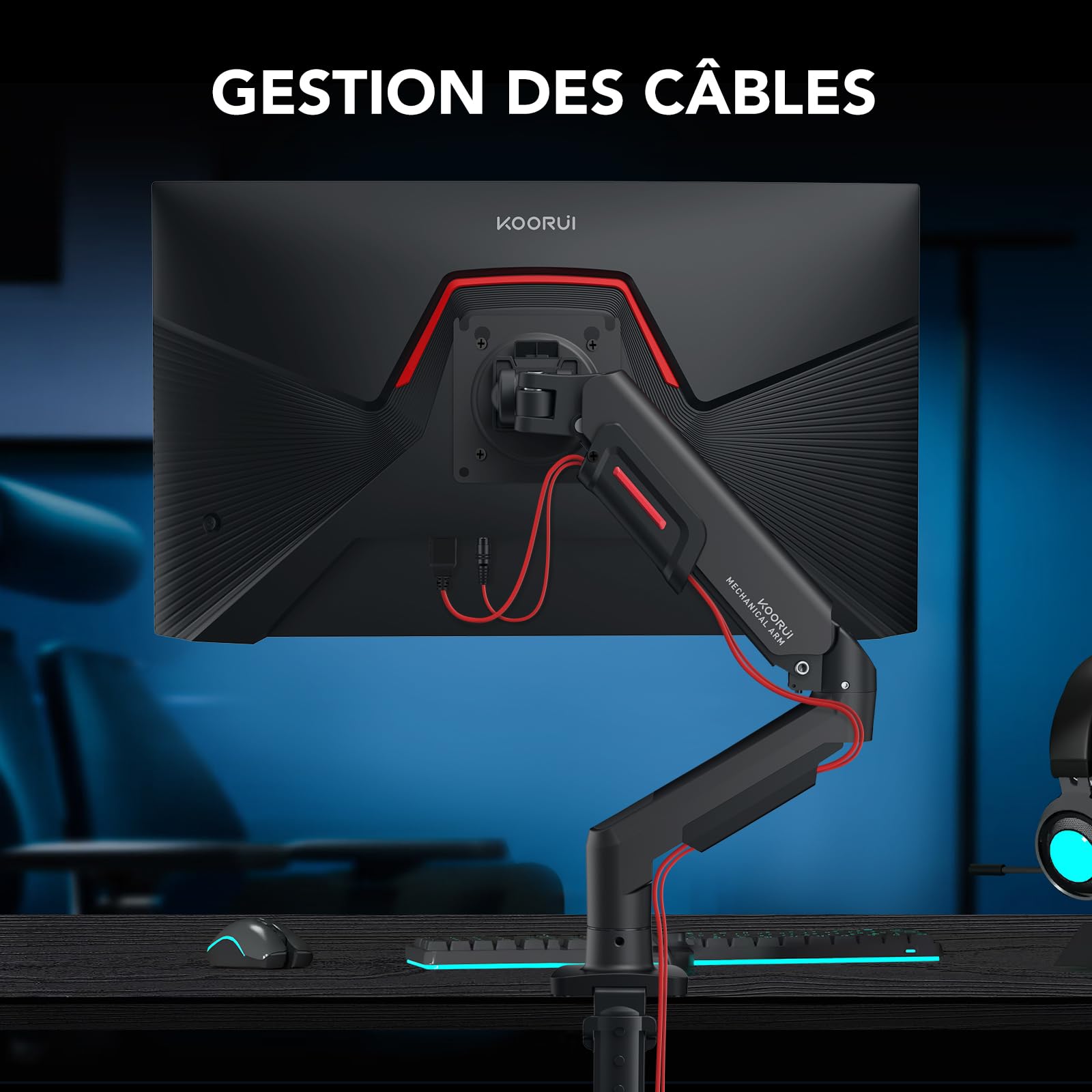 KOORUI Support Écran PC Moniteur Bras Ergonomique Réglable Hauteur Inclinaison Pivotant 17-32" VESA 75&100mm 2-9kg