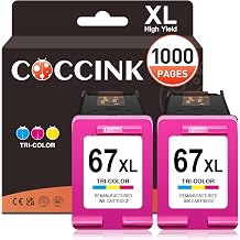 COCCINK 67 XL 67XL Color Ink Cartridge for HP 67 Ink Deskjet 4255e 4200e 4227e 4252e 4255e 4258e 2855e 2800e 2827e Envy 6000 6055e 6400 Remanufactured for 67XL HP Printer Ink Combo Pack 2 Color