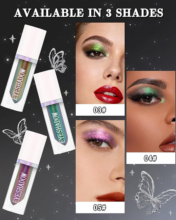 Glitter Liquid Eyeshadow,Chameleon Metallic Shimmer Long-Lasting Eye Shadow