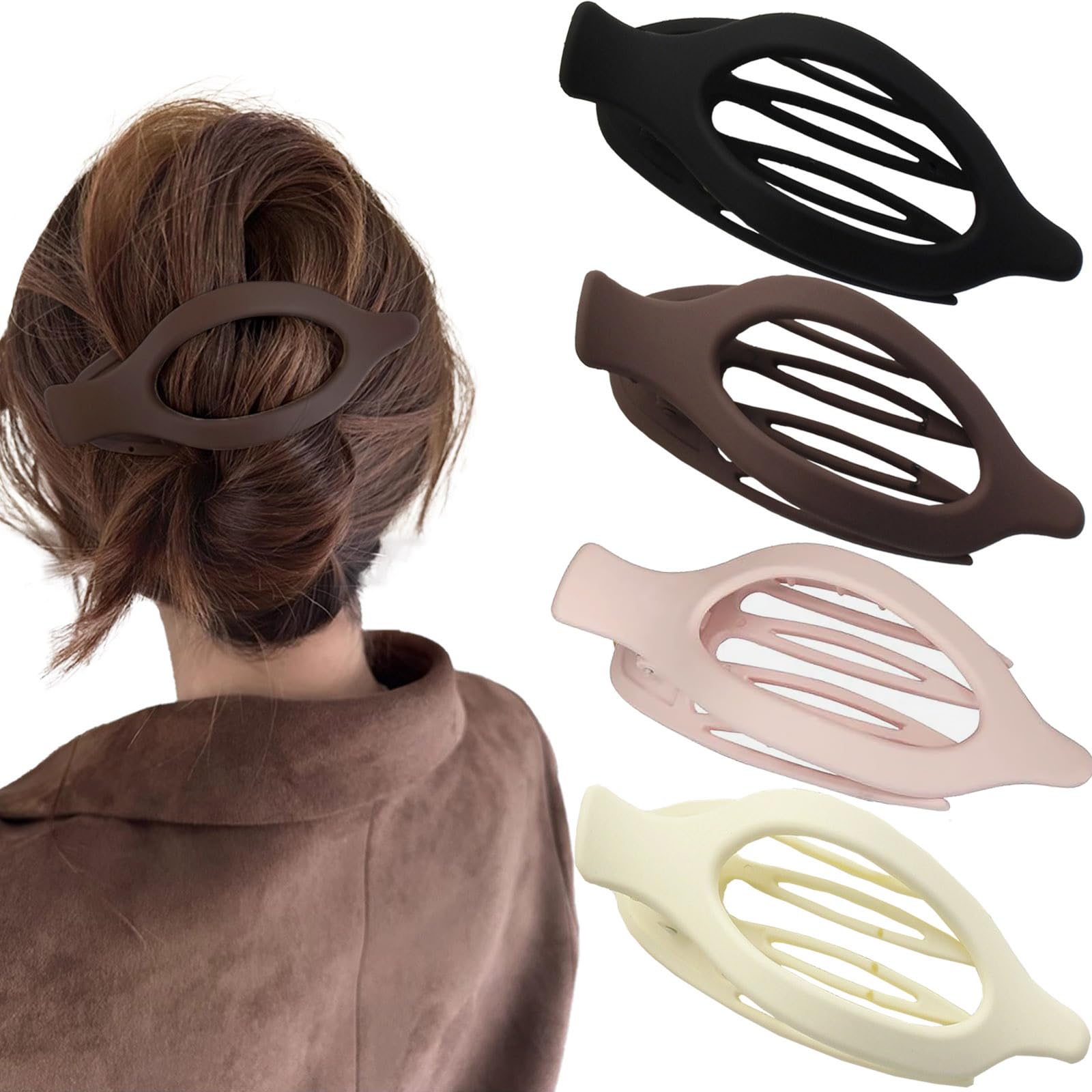 Flomiara 4PCS Flat Claw Clip, Oval Hair Clips for Thick Thin & Fine Hair Women Girls
