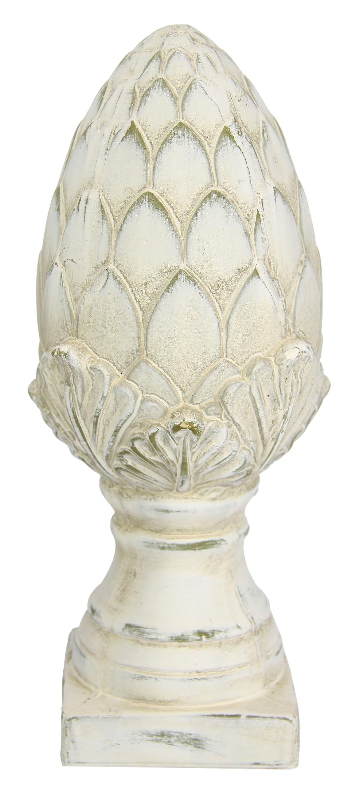 Decoratieve dennenappels decoratieve dennenappels op voet oud wit crème in elegante shabby landhuis-look keramische kegels tuinfiguur geschenk tuindecoratie artisjok, 25 cm