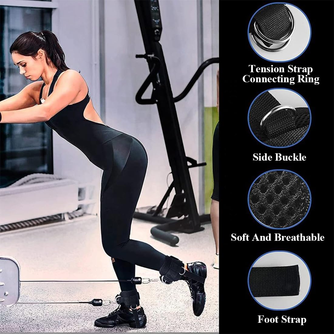 NJCXOLA 2 Pezzi Cavigliere Cavi Palestra, Cinghie per Caviglia, Cavigliere Pulegge con Doppio D Anello, Cavigliera Sportiva Regolabile, Allenamento Glutei Esercizi Gambe, Accessori Palestra