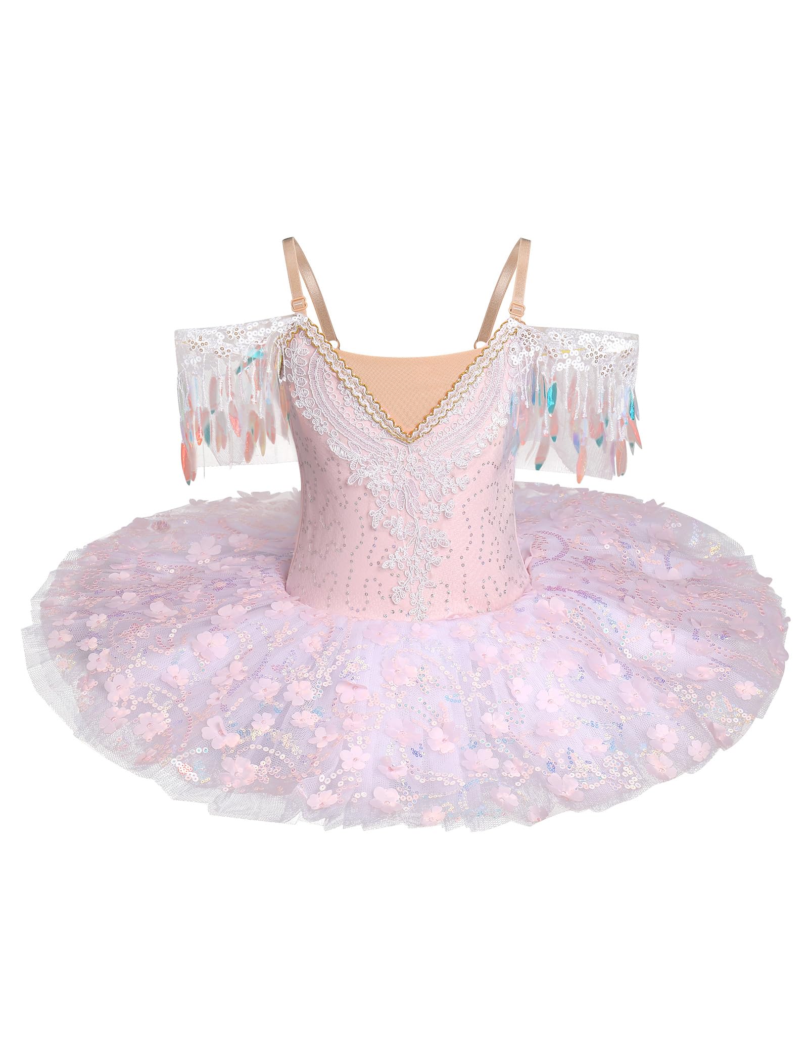 Abbigliamento da balletto per bambine 3-14 anni per danza: Tulle Pailette Abito da balletto con spalline regolabili - Vestito da danza per bambini per pattinaggio artistico