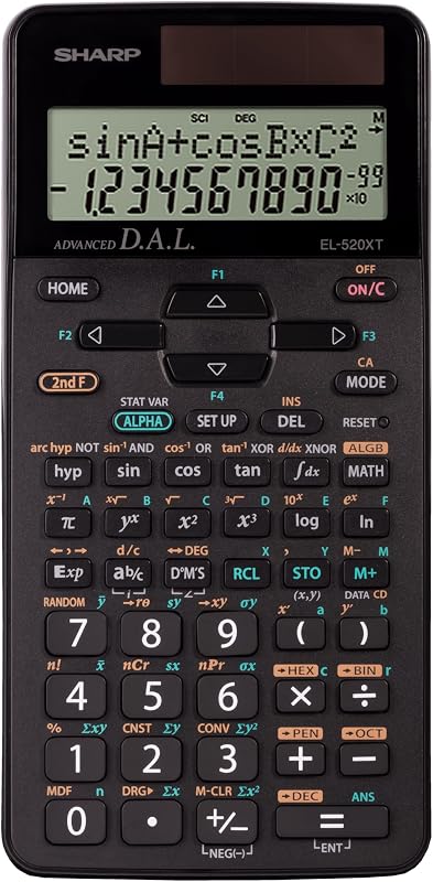 Sharp EL520XTBK Scientific Calculator with 420 Functions, 2-Line LCD Display, Direct Algebraic Logic (D.A.L.), Solar & Battery Power, Equation Calculator for High School & College Students