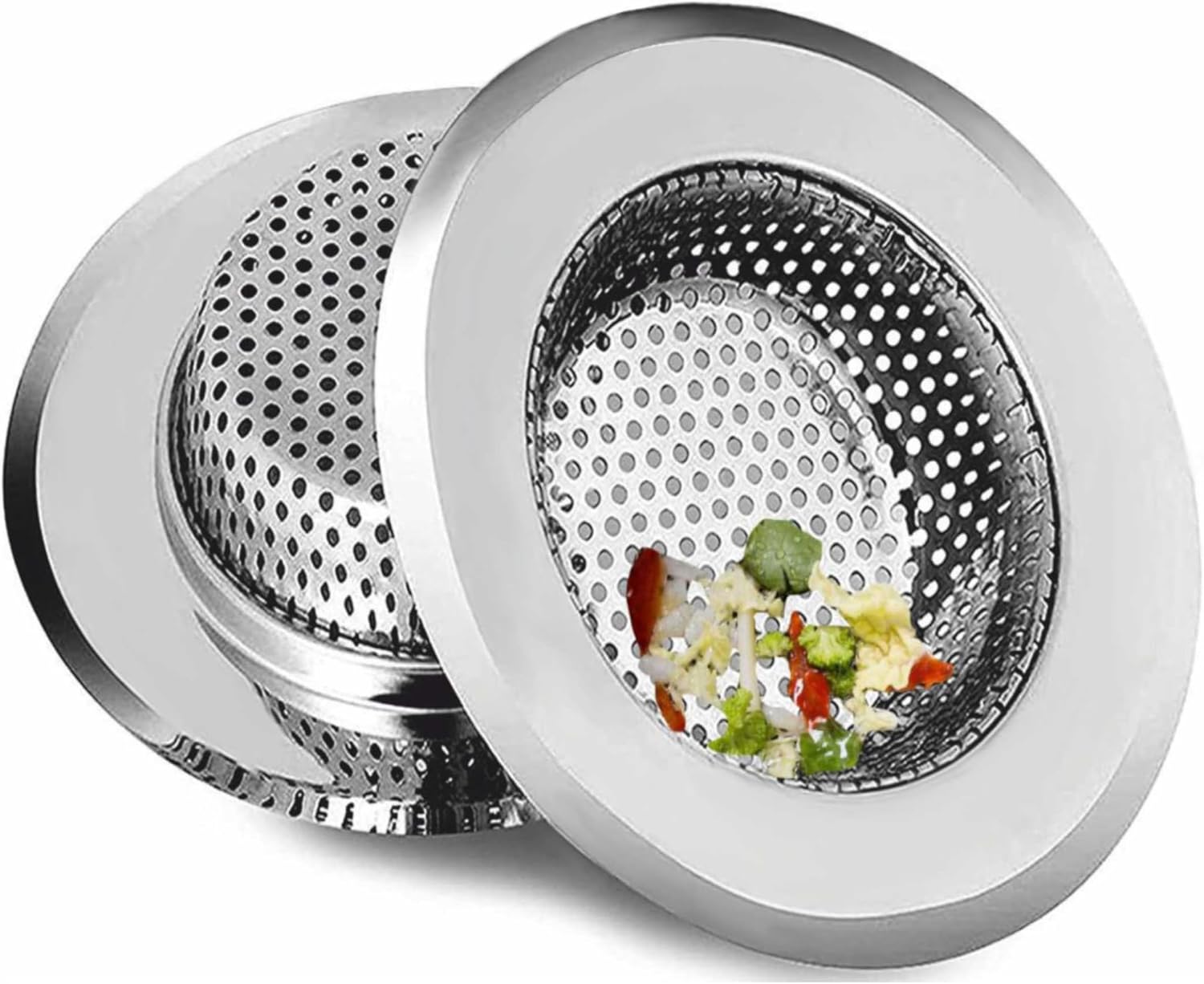 2PCS Sink Drain Strainer- Upgrade 304 Stainless Steel Never Rust - Kitchen Sink Strainer Basket - Food Catcher for Kitchen Sinks, Garbage Disposal Strainer– Large Rim 4.5”