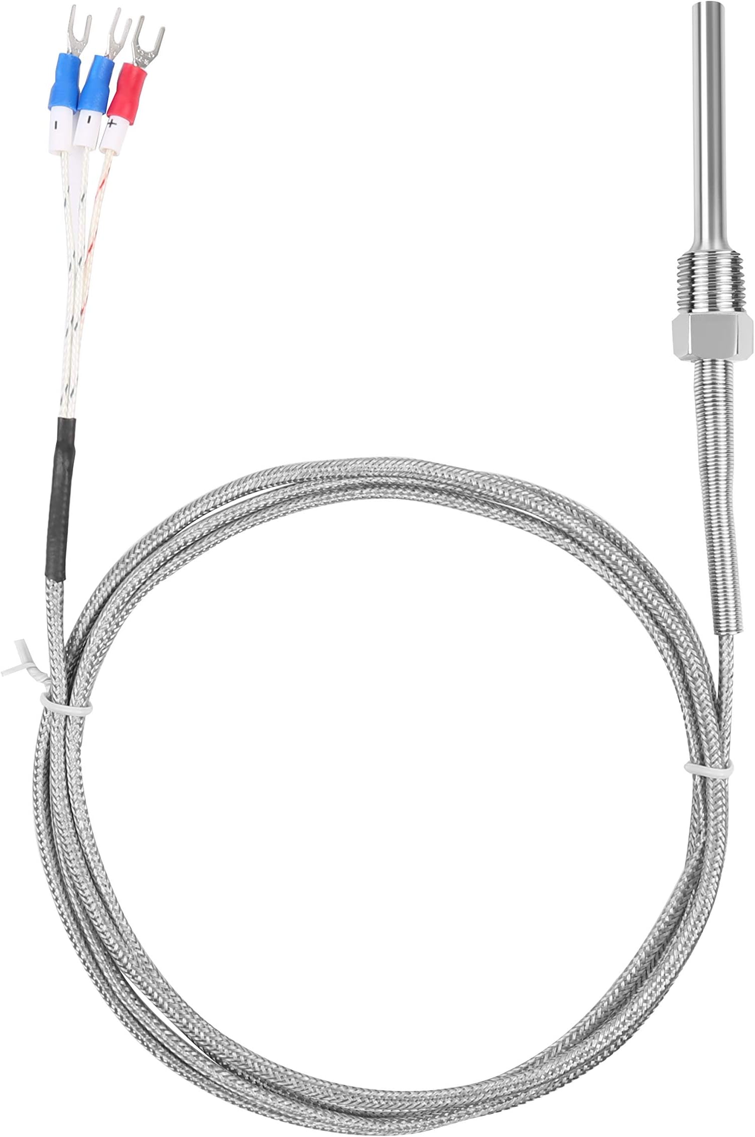 Waterproof RTD PT100 Temperature Sensor - Stainless Steel 3 Wire Thermistor Probe for PID Temperature Controller NPT 1/4" Inch Pipe Thread with Insulation Lead Shield Wire -50~500℃ with 2m Wire