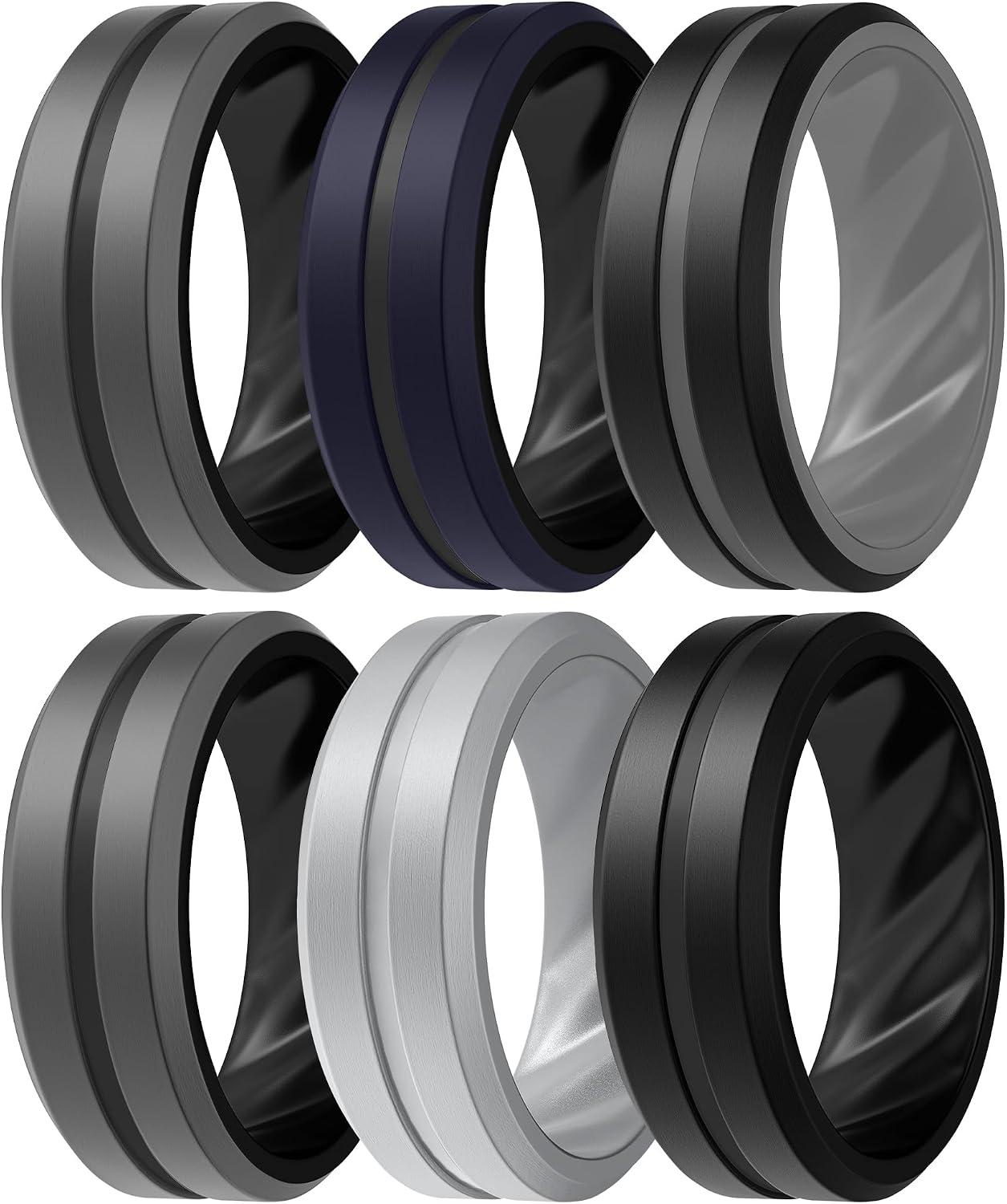 ThunderFit Silicone Rings Wedding Bands for Men, Beveled Edge with Midline, 8.2mm Wide, 2.7mm Thick, Breathable Rubber Engagement Bands for Men, Variety Multipack 1/3/6