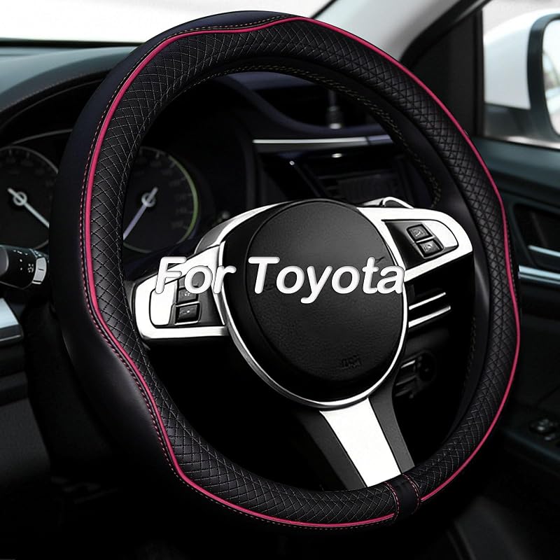 Capa para Volante Toyota NBTEPEM em Couro Sintético com Forro Antiderrapante Preta com Linha Rosa