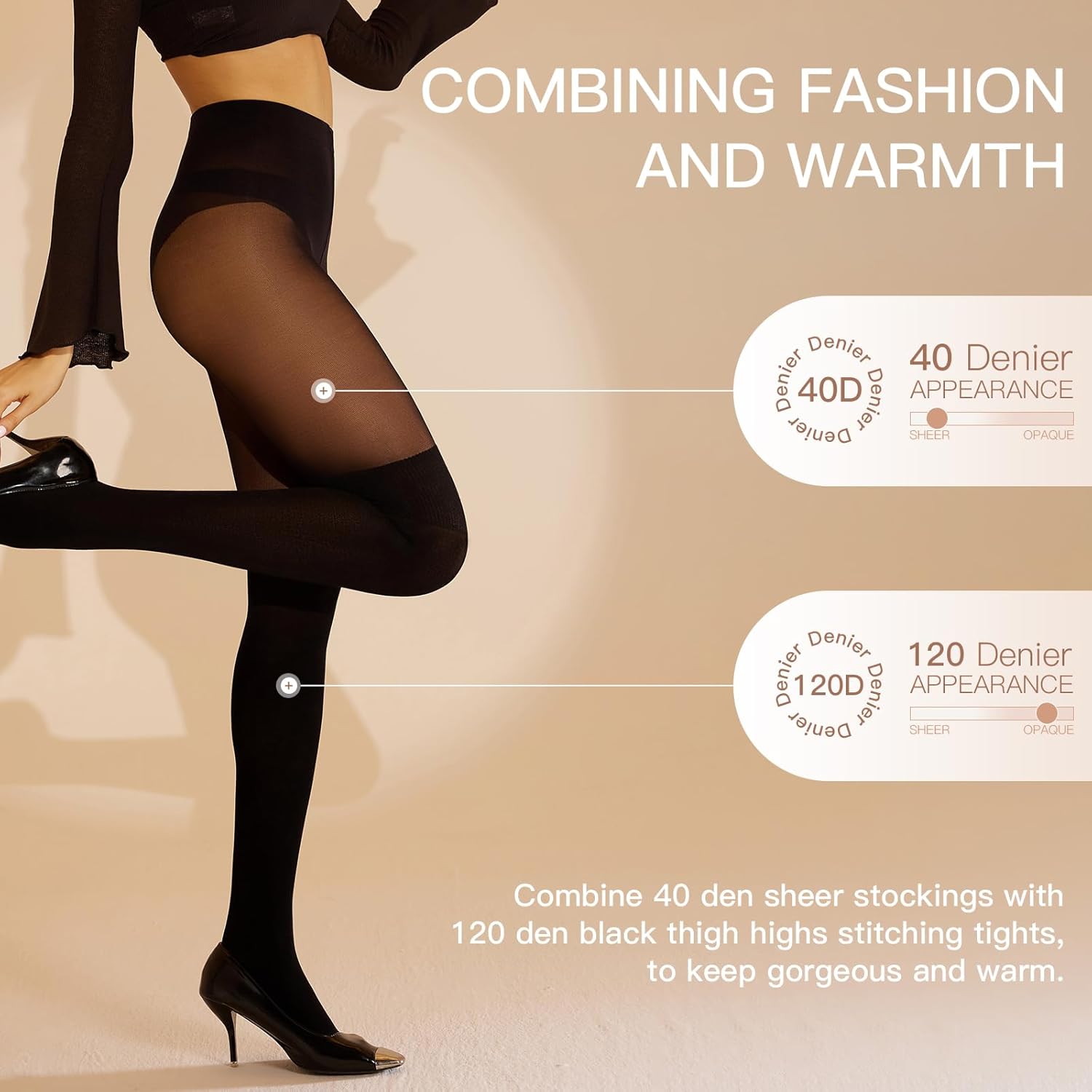 Yilanmy Faux Thigh High Stockings for Women, Mock Over Knee Stockings Black Opaque Tights Gothic Warm - Image 3