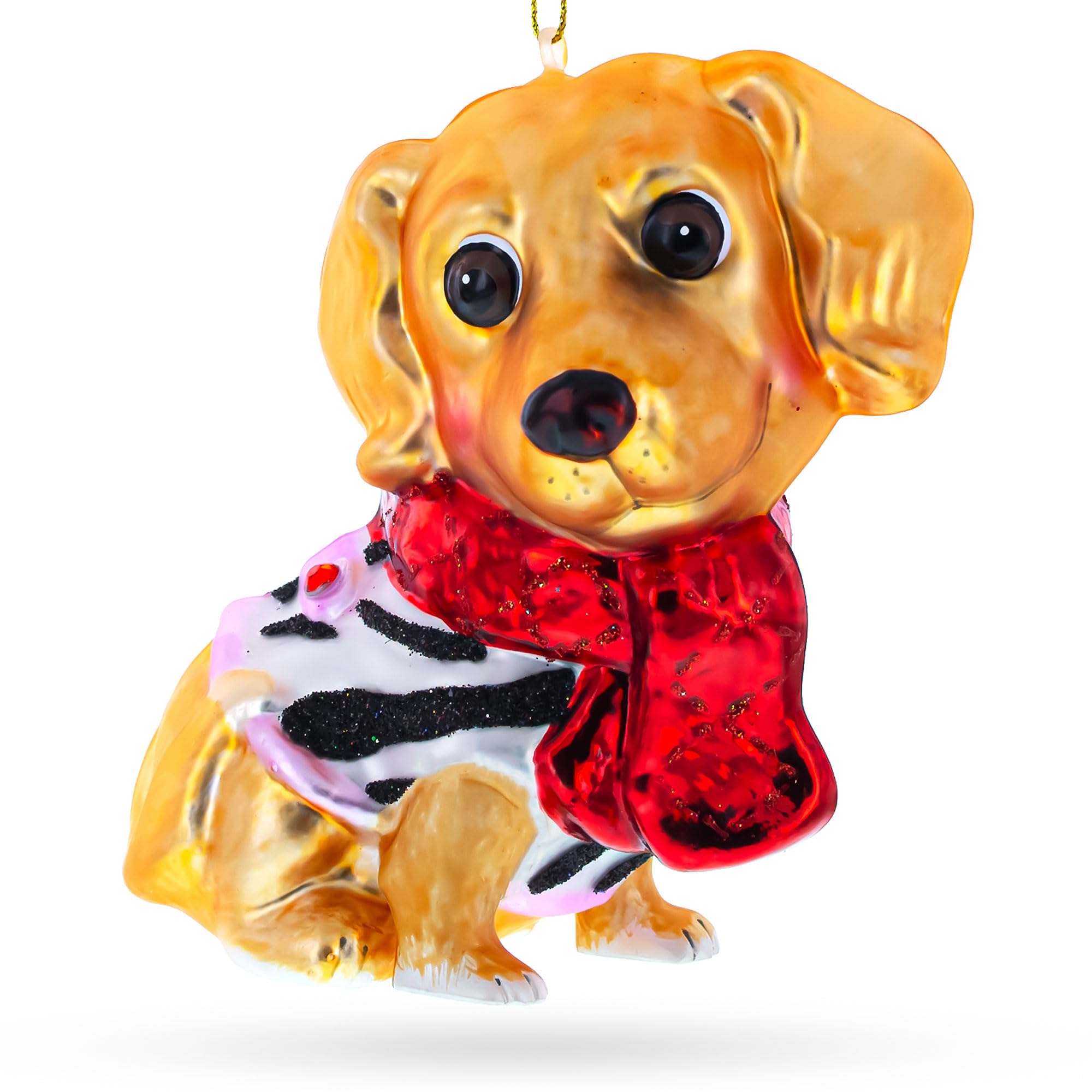 Ornement de Noël Golden Retriever en verre soufflé haut de gamme