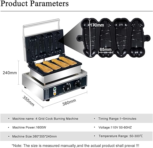 Miniatura 3 de Máquina comercial de gofres de forma extraña, 4 unidades de hierro antiadherente para gofres de pene de 1600 W, acero inoxidable, salchichas para