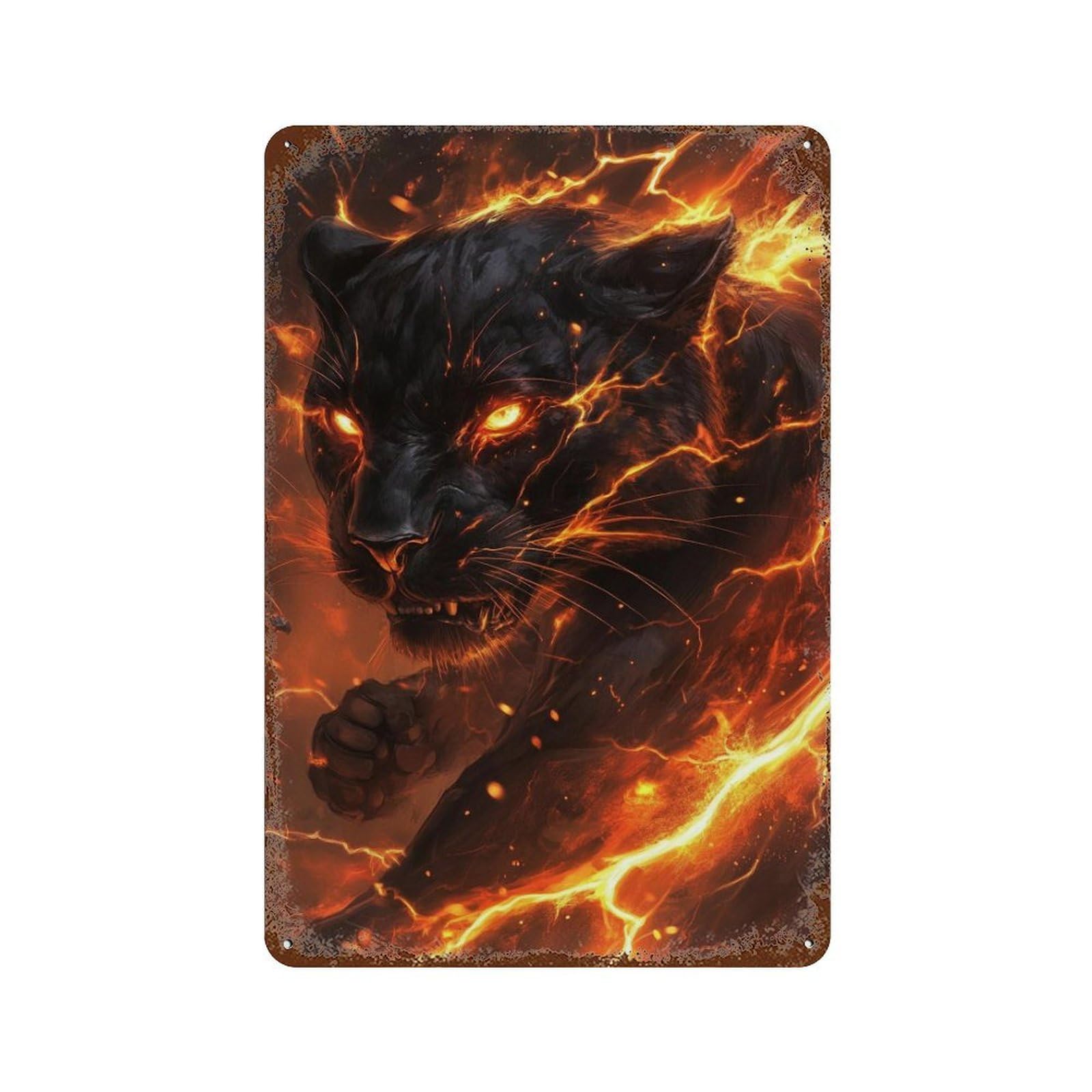 Black Panther with Fire Effect Retro Metal Sign 11.8"x7.9", Novelty Wall Decor for Garage, Pub Or Kitchen